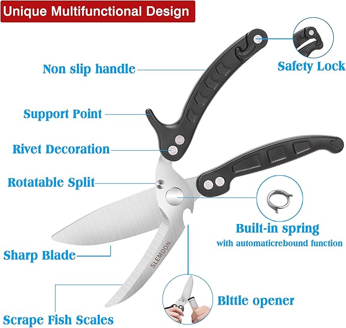 SLEMOON Heavy Duty Kitchen Shears,Poultry Shears with Safety Lock,Black
