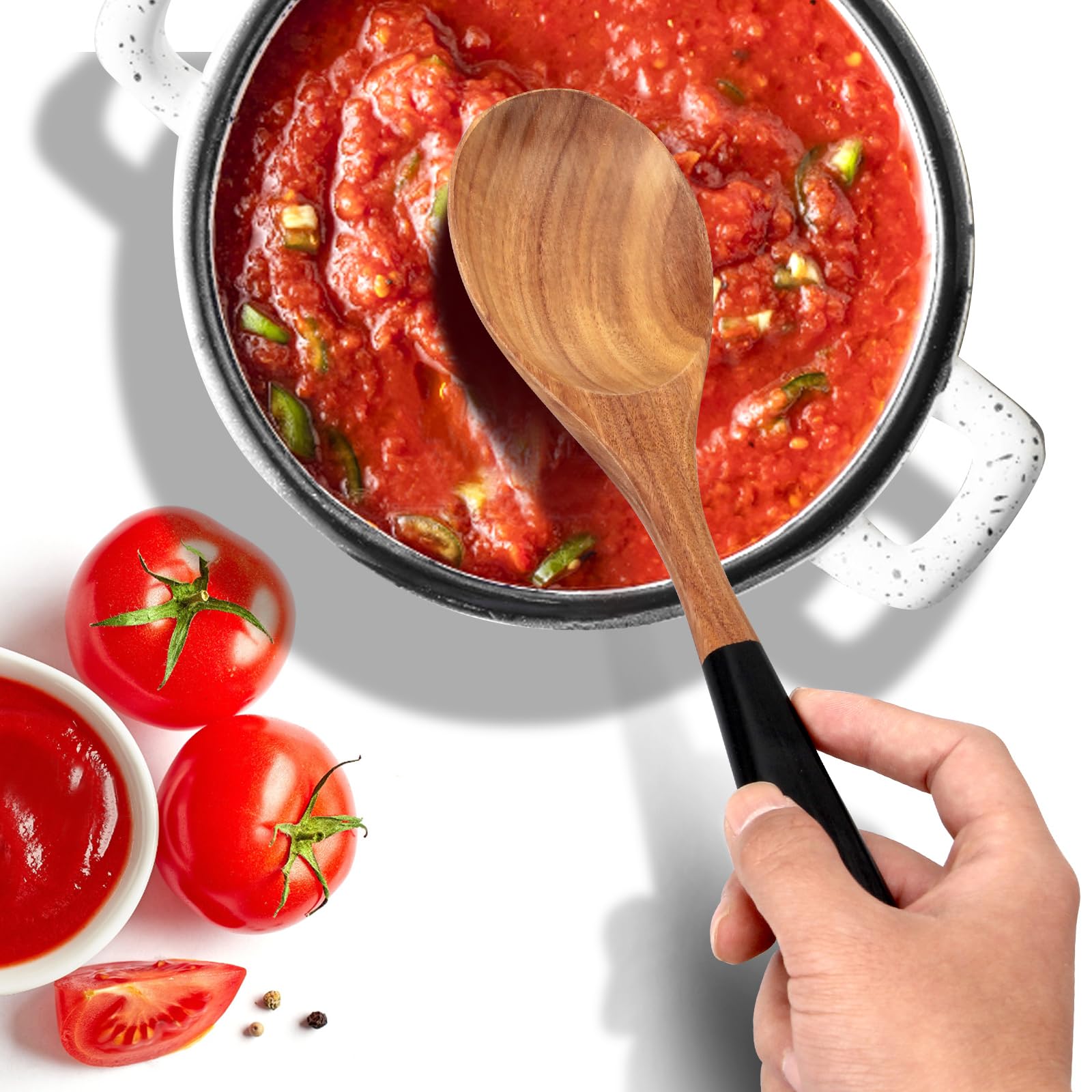 2 Large Wooden Spoons for Cooking Non Toxic Mixing Wood Serving Spoon Set