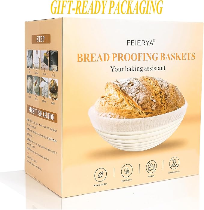 Banneton Bread Proofing Basket Set with Liners,9 Inch Round & 10 Inch Oval Sourdough Baking Kit for Professional & Home Use