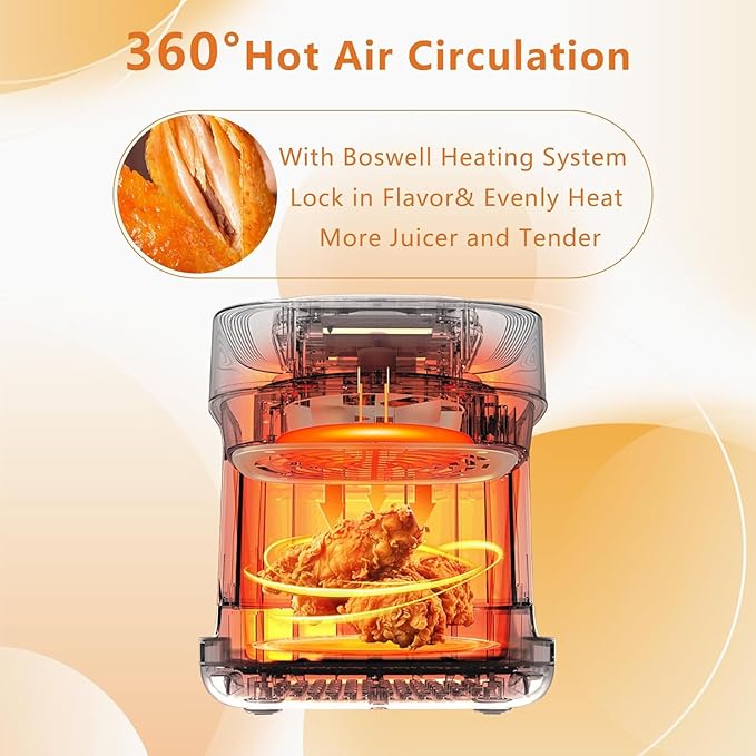 BOSWELL 7.5 QT Large Glass Air Fryer, 6-1 Preset Cook Modes