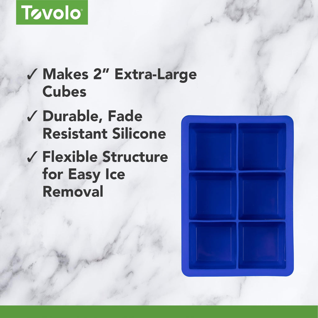 Tovolo Large 2” King Cube Ice Tray Stratus Blue Ice Cube Trays for Whiskey Cocktails Smoothies, Big Square Ice Cube Mold Silicone Freezer Tray for Perfect Rock Cubes BPA Free Dishwasher Safe