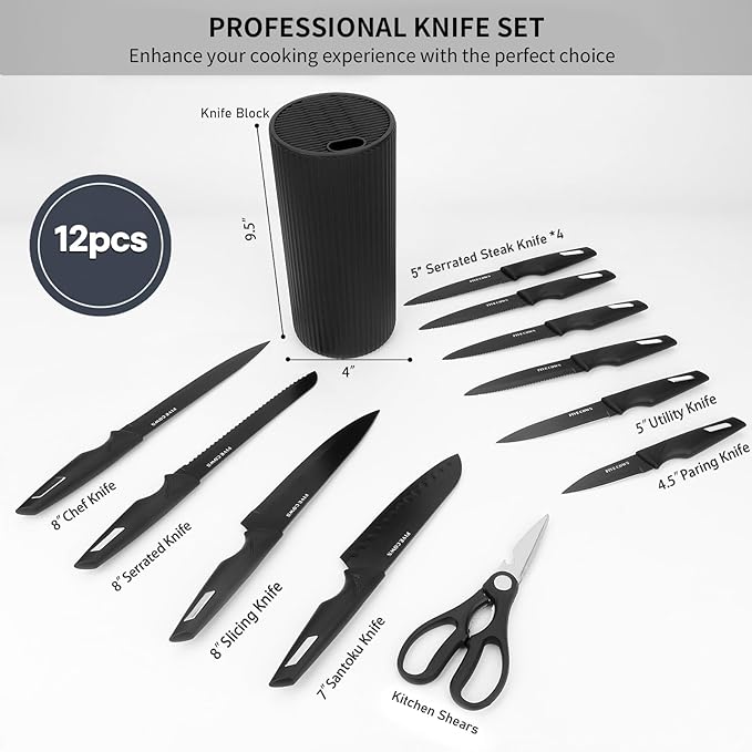 FIVE COWS Premium 12-Piece Kitchen Knives Set with Universal Knife Block