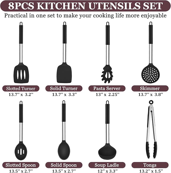 TeamFar Kitchen Utensils Set of 8, Silicone Utensils Kitchen Tools Set