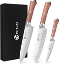 YOTSUBA 3 PCS Japanese Kitchen Knife Set, Razor Sharp High Carbon Stainless Steel Chef Knives with Ergonomic Natural Rosewood Handle, Premium Gift Box for Home & Restaurant Use