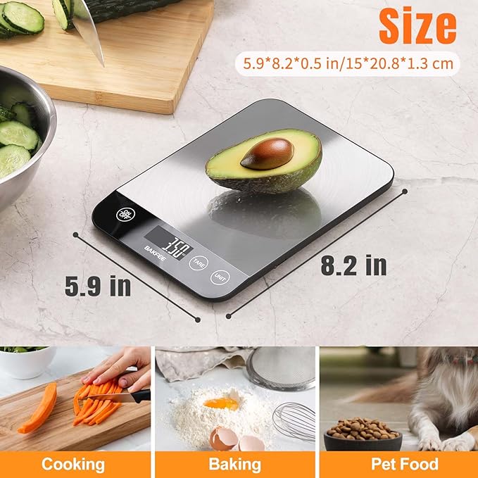BakFee Food Scale, 33lb Kitchen Scale, 1g Precision, USB-C Charging, Black