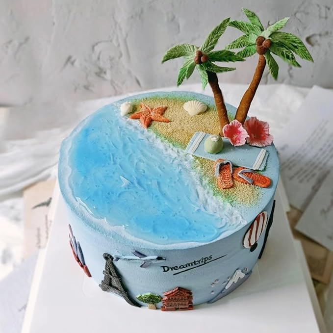 IKOJING 1pcs Coconut Tree Silicone Mold Starfish Shell Fondant Mold for Beach Ocean Theme Party Cake Decoration Chocolate Candy Flower Paste DIY Plaster Epoxy Polymer Clay Crafts