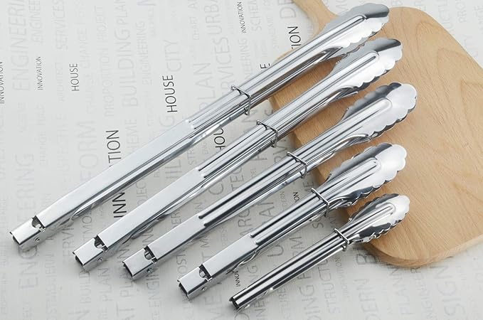 HINMAY Stainless Steel Serving Tongs Grilling Tongs for Cooking Camping Barbecue (12-Inch 3 Pieces)