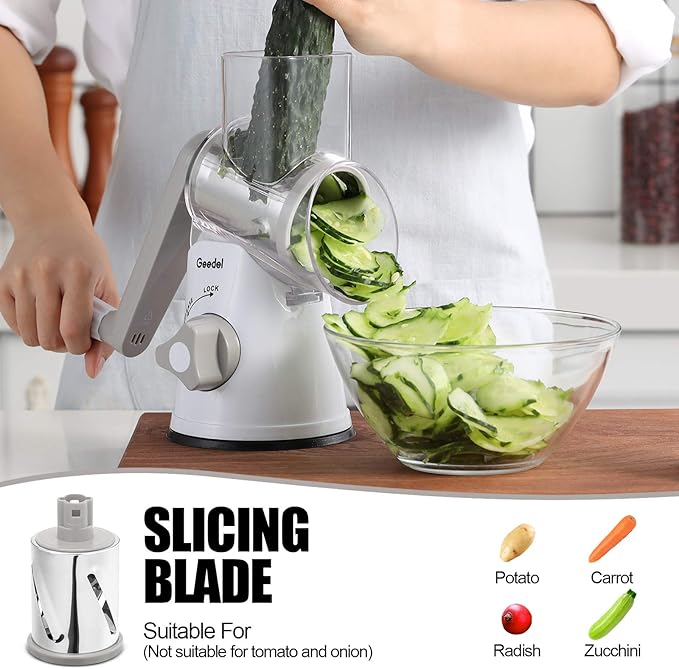 Geedel Rotary Cheese Grater Hand Crank, Cheese Shredder Vegetable Slicer