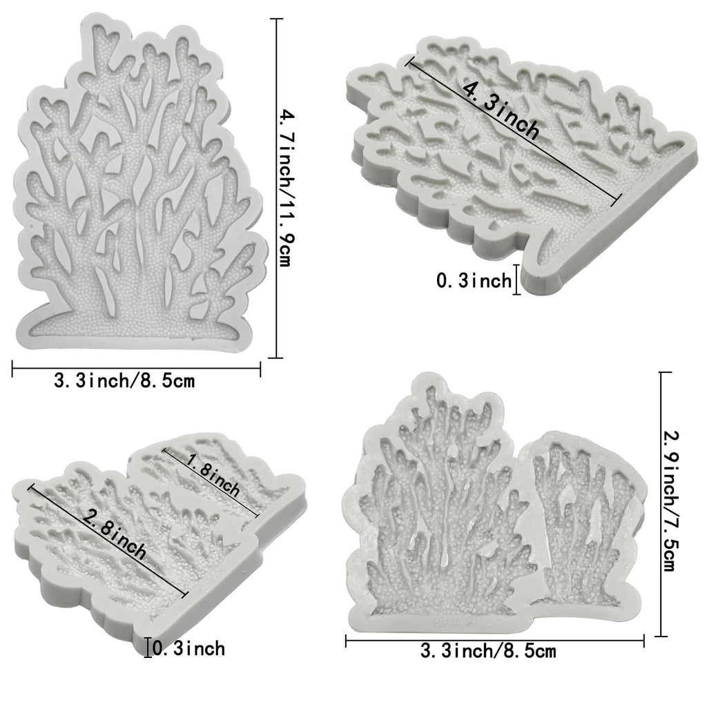 5 PCS Marine Theme Fondant Silicone Mold Seaweed Sea Fish Coral Sea Turtle Shape DIY Handmade Baking Tools, For Theme Cake Cookie Chocolate Candy Decoration Fondant Polymer Clay