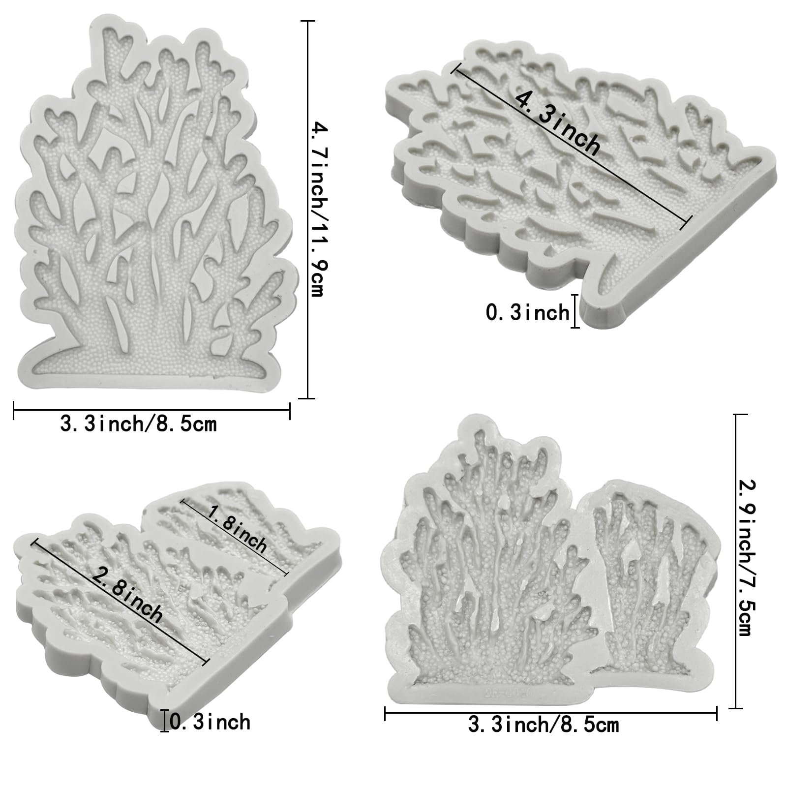 5 PCS Marine Theme Fondant Silicone Mold Seaweed Sea Fish Coral Sea Turtle Shape DIY Handmade Baking Tools, For Theme Cake Cookie Chocolate Candy Decoration Fondant Polymer Clay