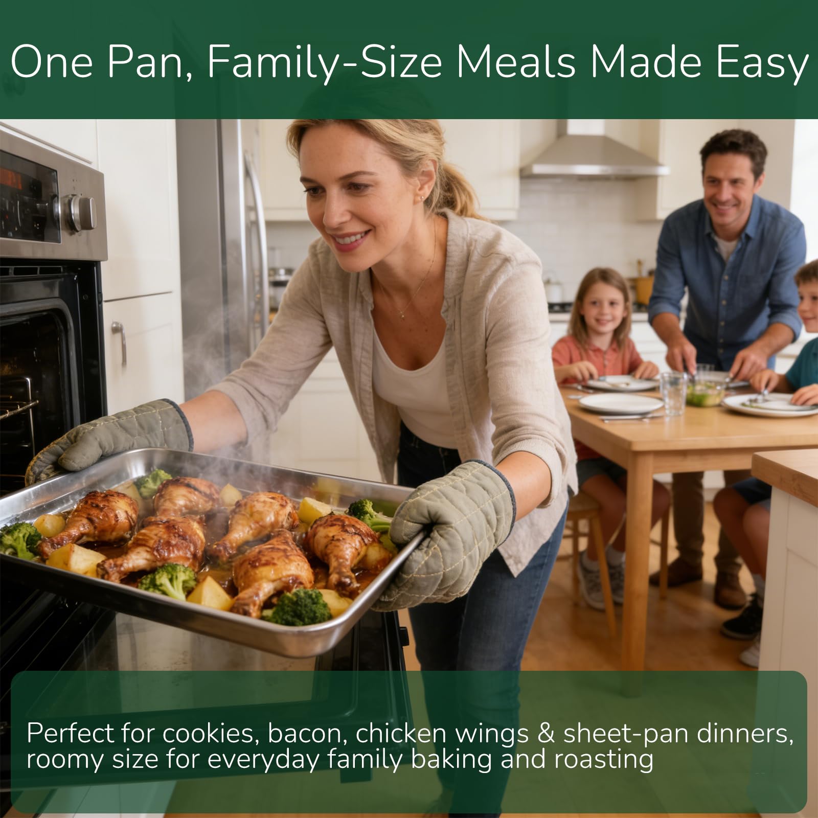 Bofolai 18/0 Stainless Steel Baking Sheet with Cooling Rack, Oven-Safe Non-Toxic Cookie Sheets for Baking, Set of 4, Coating Free & Rust Resistant for Healthy Family Baking, Easy to Clean, Heavy-Duty