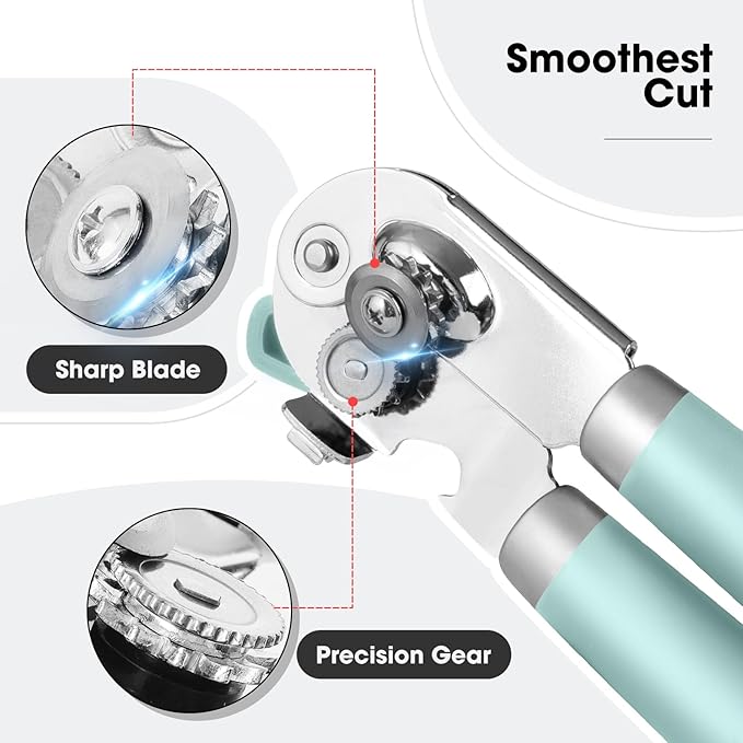 Beneno Heavy Duty Hand Can Opener Manual with Magnet Lid Remover, Mint