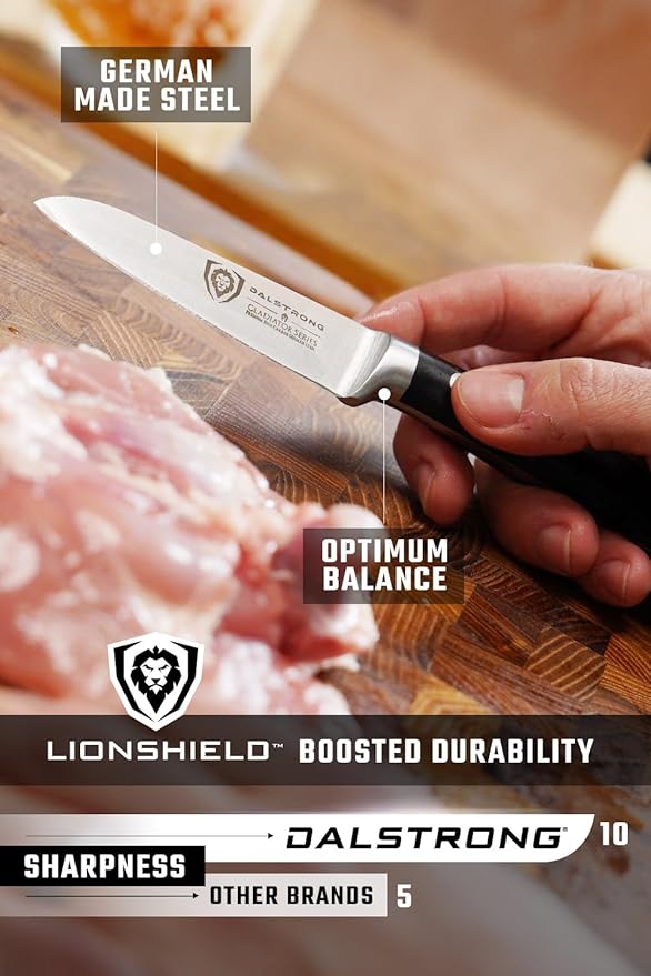 Dalstrong Paring Knife - 3.5 inch - Forged High-Carbon German Steel - Black G10 Handle - Sheath - Small Knife Fruit Vegetable Cutting Knife - Gladiator Series Elite - Razor Sharp Kitchen Knife - NSF
