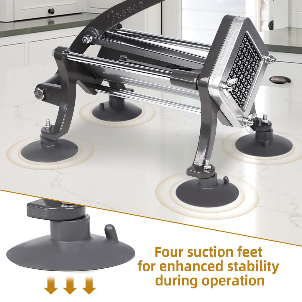 French Fry Cutter Commercial Potato Slicer with Suction Feet Complete Set, Includes 1/4", 3/8",1/2", Gray