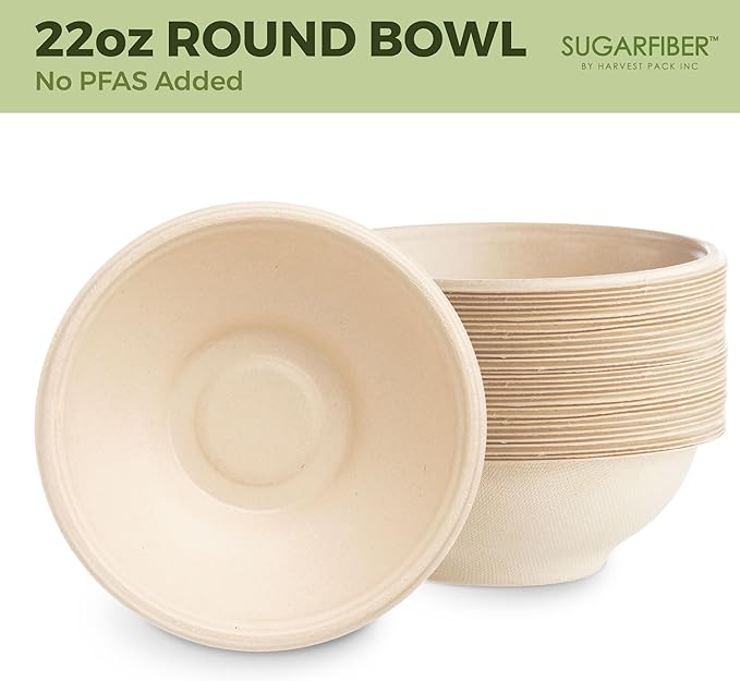 22oz Compostable Paper Bowls Disposable Round Natural Bowl with PLA coating