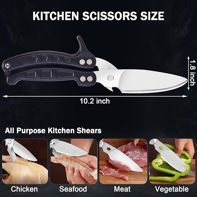SLEMOON Heavy Duty Kitchen Shears,Poultry Shears with Safety Lock,Black