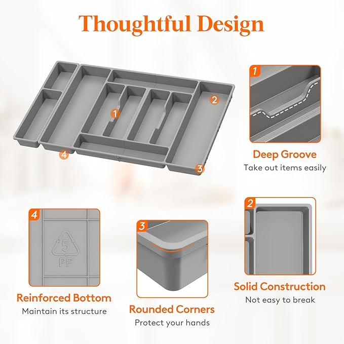 Lifewit Silverware Organizer, Plastic Kitchen Utensil Drawer Tray