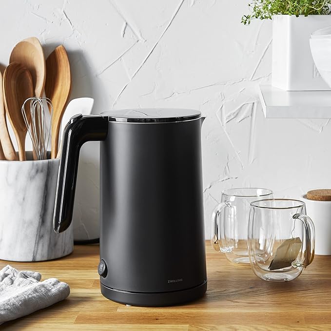 ZWILLING Enfinigy Cool Touch Electric Kettle, 1-Liter Cordless Hot Water & Tea Kettle, Fast Boil, Double-Walled Stainless Steel, Black