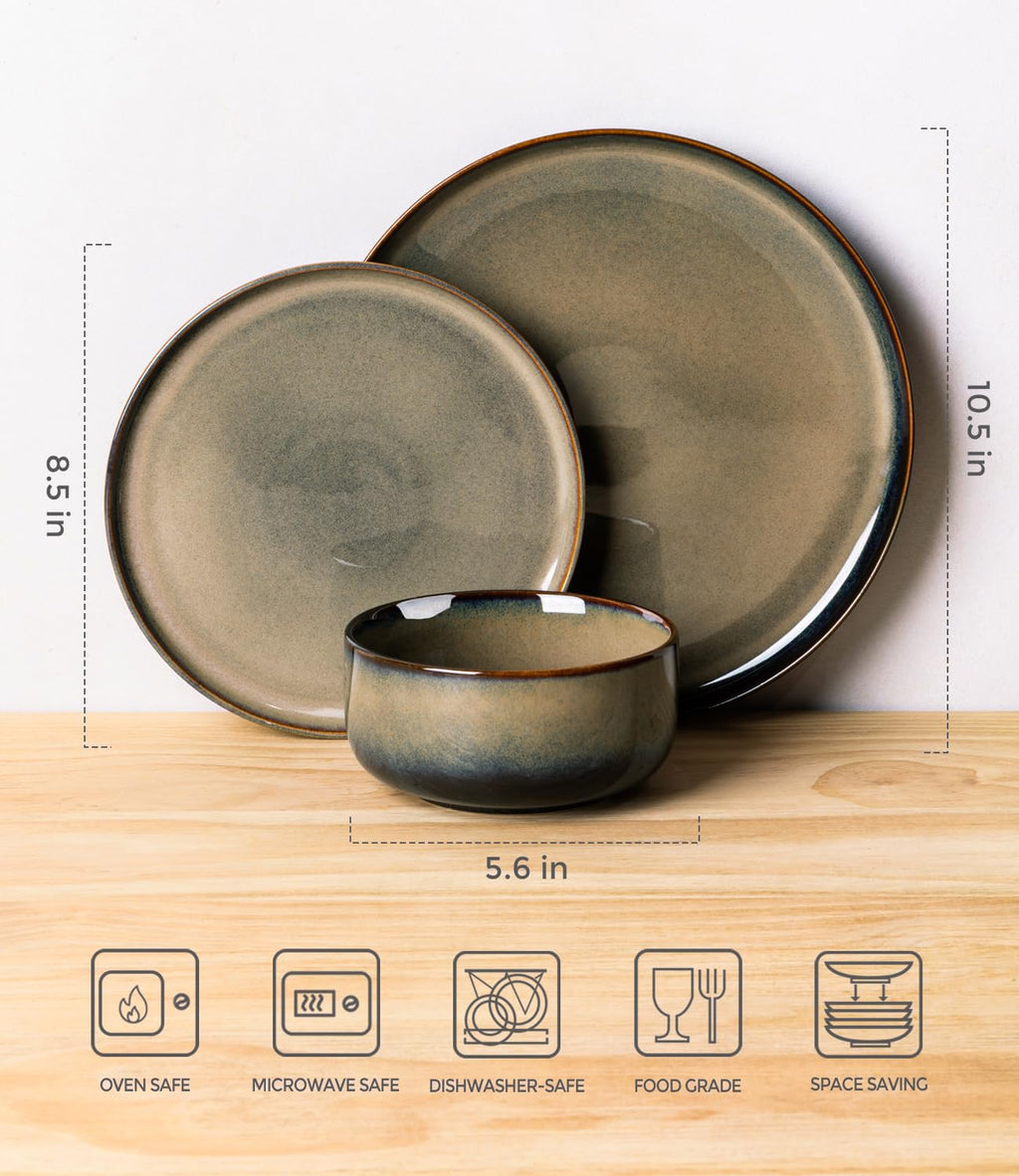TheTerra Ceramic Dinnerware Set for 8, 24-Piece Plates and Bowls Set