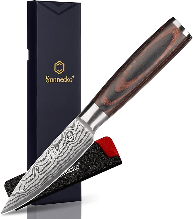 Sunnecko 3.5 Inch Paring Knife, Ultra Sharp High Carbon Steel Fruit Knife