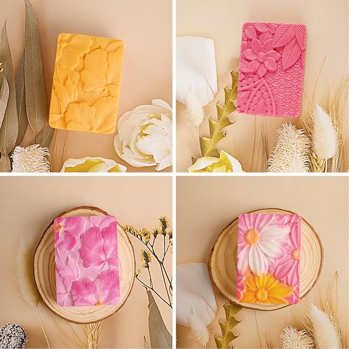 Moukiween Soap Molds Silicone 3D Rectangular Flower Pattern Silicone Molds