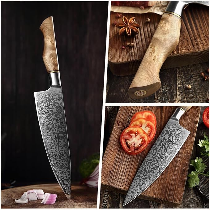 HEZHEN Damascus Chef Knife, 8.3 Inches
