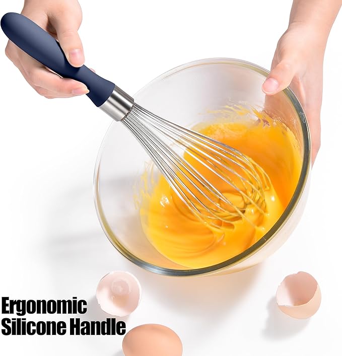 Doosu 18/8 Stainless Steel Balloon Whisk for Cooking (12 Wires, Navy Blue)