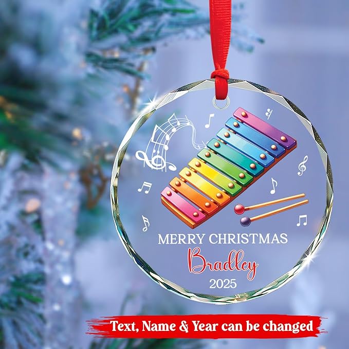 Personalized Xylophonist Christmas Ornament with Text/Name, Xylophone Glass Ornaments Gifts for Music Teacher, Custom Xylophone Player Xmas Tree Ornament, Musical Instrument Lover Glass Keepsake 2026