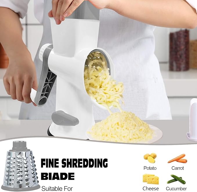 GOTOSOBAY Cheese Grater with Handle,Multifunctional Rotary Cheese Grater