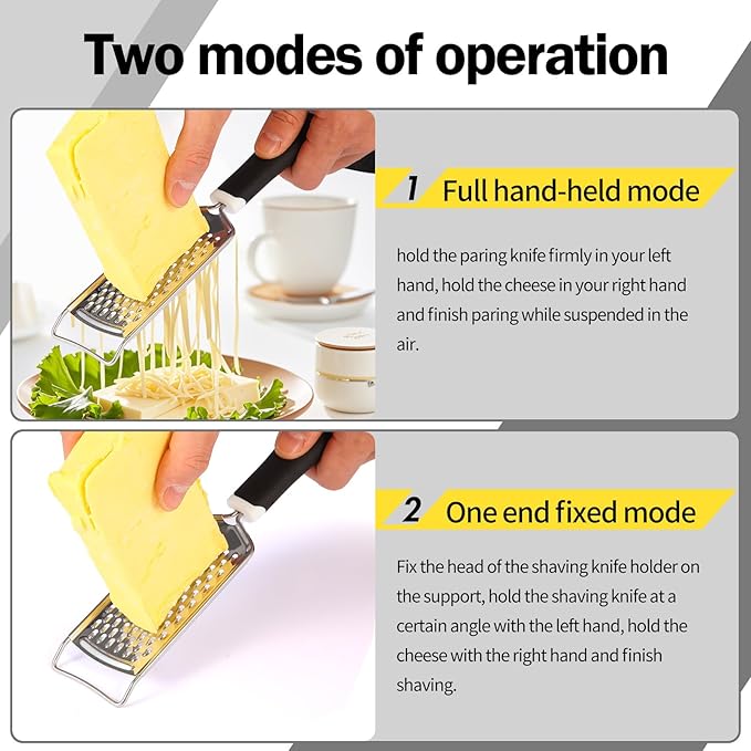 IQworks Handheld Cheese Grater - Mirror Stainless Steel Blades, Lightweight & Ultra-Smooth & Rustproof - Non-Slip Comfortable Handle for Parmesan, Mozzarella, Hard & Soft Cheeses - Dishwasher Safe