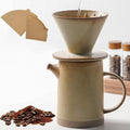 DIF DECO Pour Over Coffee Maker Set Vintage Ceramic Pour Over Coffee Dripper Set with 20 Count Paper Coffee Filters,for Home Café Restaurant Camping,15.8 Ounces(Yellow)
