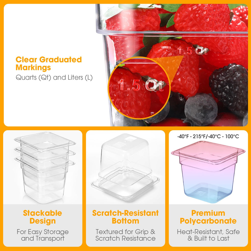 CAZACHEF 12-Pack NSF Polycarbonate Food Pans, 1/6 Size 6" Deep Commercial Food Storage Containers, Clear Plastic Steam Table & Prep Pans for Buffet, Salad Bar, Restaurant, Dishwasher & Freezer Safe