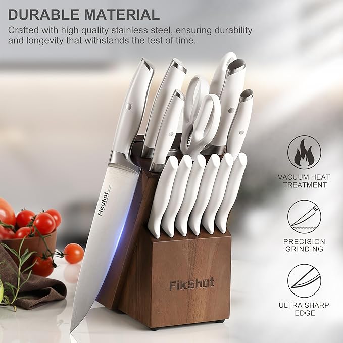 Fikshot 14-Piece Knife Set – German High Carbon Stainless Steel, White