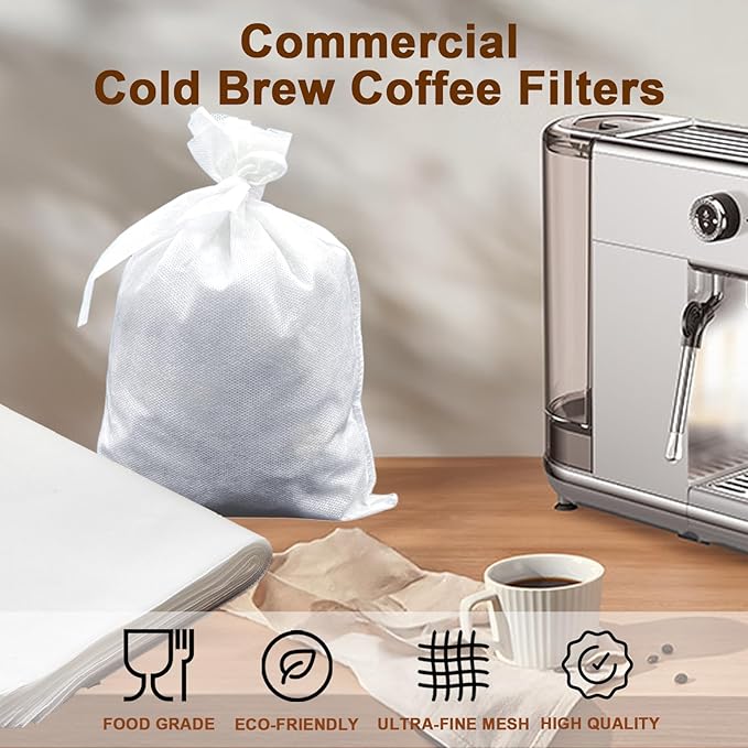 YURICK 100 Pack Commercial Cold Brew Coffee Filters for 5 Gallon Buckets, 20" X 20" Commercial Cold Brew Bags for Commercial Model Cold Brew Coffee Makers, Brew Up To 5 LBS Coffee