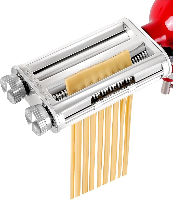 Pasta Maker Attachment for KitchenAid Mixer, 3-in-1 Metal Roller & Cutter