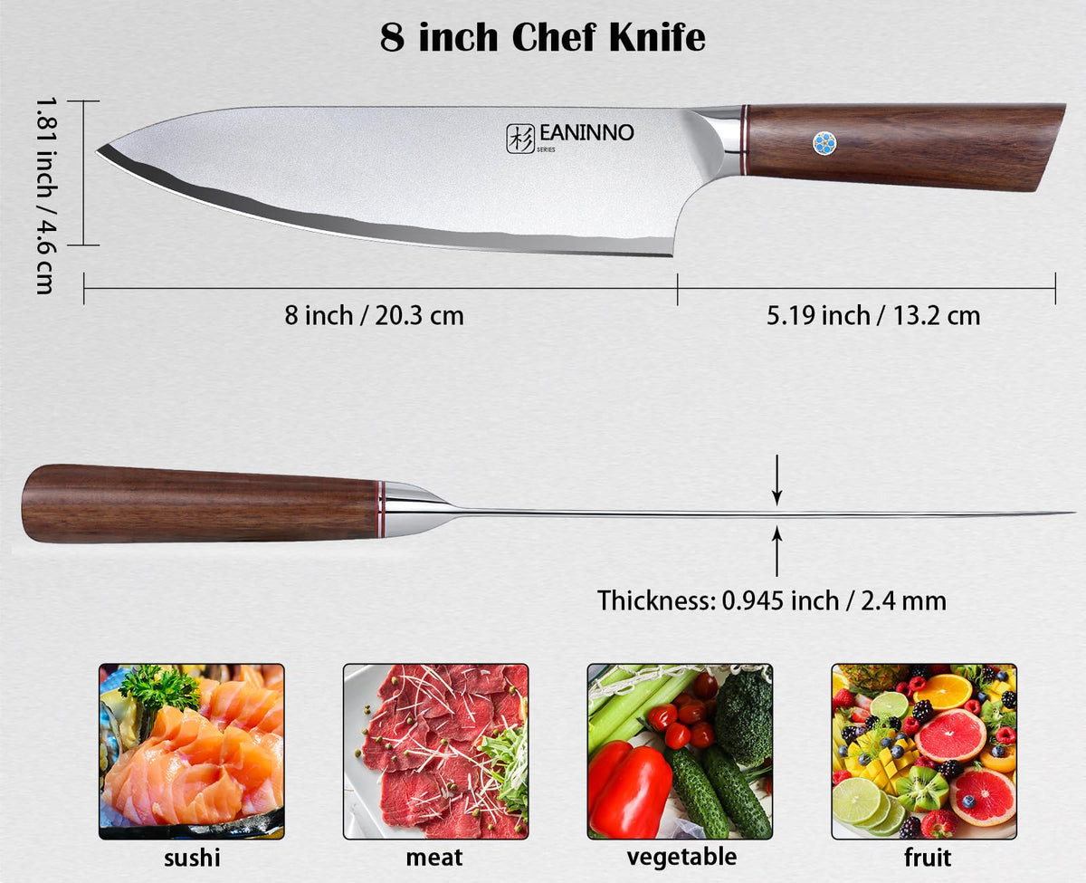 EANINNO Kitchen Chef Knife 8 inch Japanese High Carbon Steel Sharp Knife