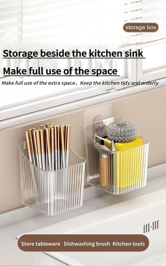 6Pack small Wall Mount Organizer, Adhesive Cabinet Door Storage Bins, Clear Makeup Container, Stackable Organizer Basket for Kitchen, Bathroom, rv, Pantry, Office，Refrigerator Small Items storage