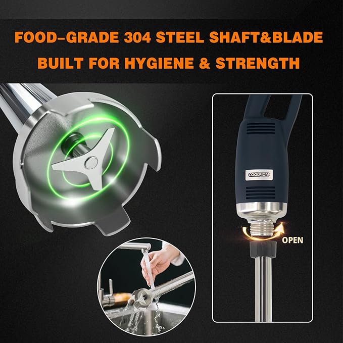 COOLUMA Commercial Immersion Blender, 500W Heavy Huty Hand Blender, With 20 Inch Detachable Shaft, 48 Gallons Capacity, Professional Industrial Grade Commercial Hand Mixer.