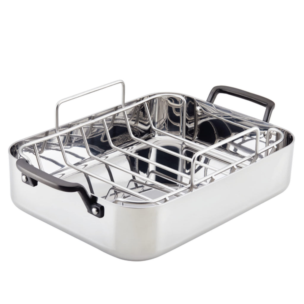 KitchenAid 5-Ply Clad Stainless Steel Roaster with Wire Rack, 15x11.5 inch