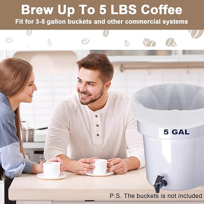 YURICK 100 Pack Commercial Cold Brew Coffee Filters for 5 Gallon Buckets, 20" X 20" Commercial Cold Brew Bags for Commercial Model Cold Brew Coffee Makers, Brew Up To 5 LBS Coffee
