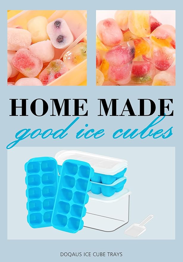 DOQAUS Ice Cube Tray with Lid and Bin, 4 Pack Ice Bucket Kits for RV