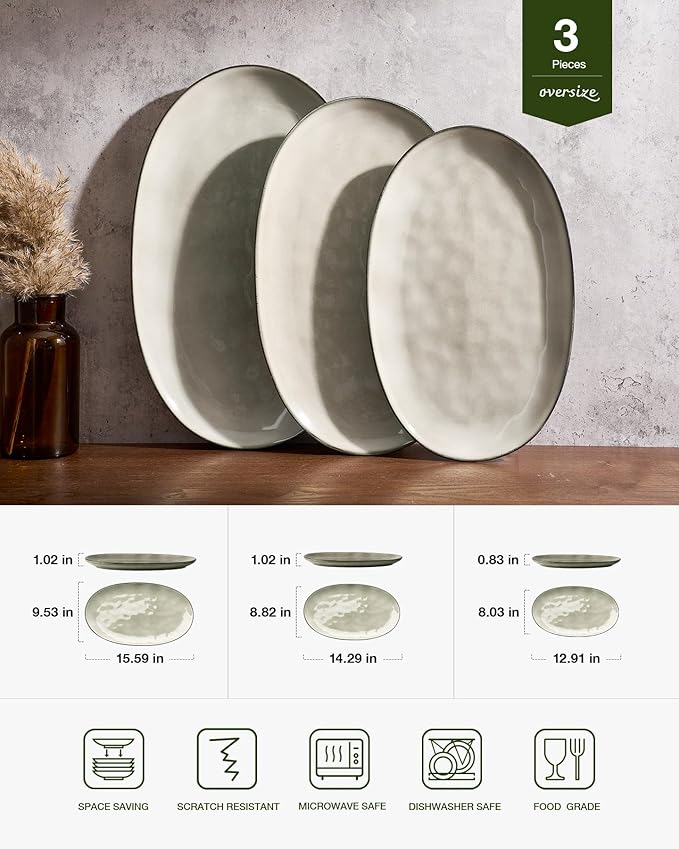 famiware Serving Platters Set of 3 Sizes - Oval, Light khaki