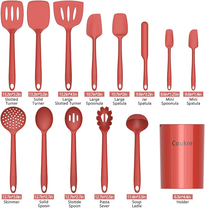 Coukre Silicone Kitchen Cooking Utensils Set, Heat Resistant, 14-Piece