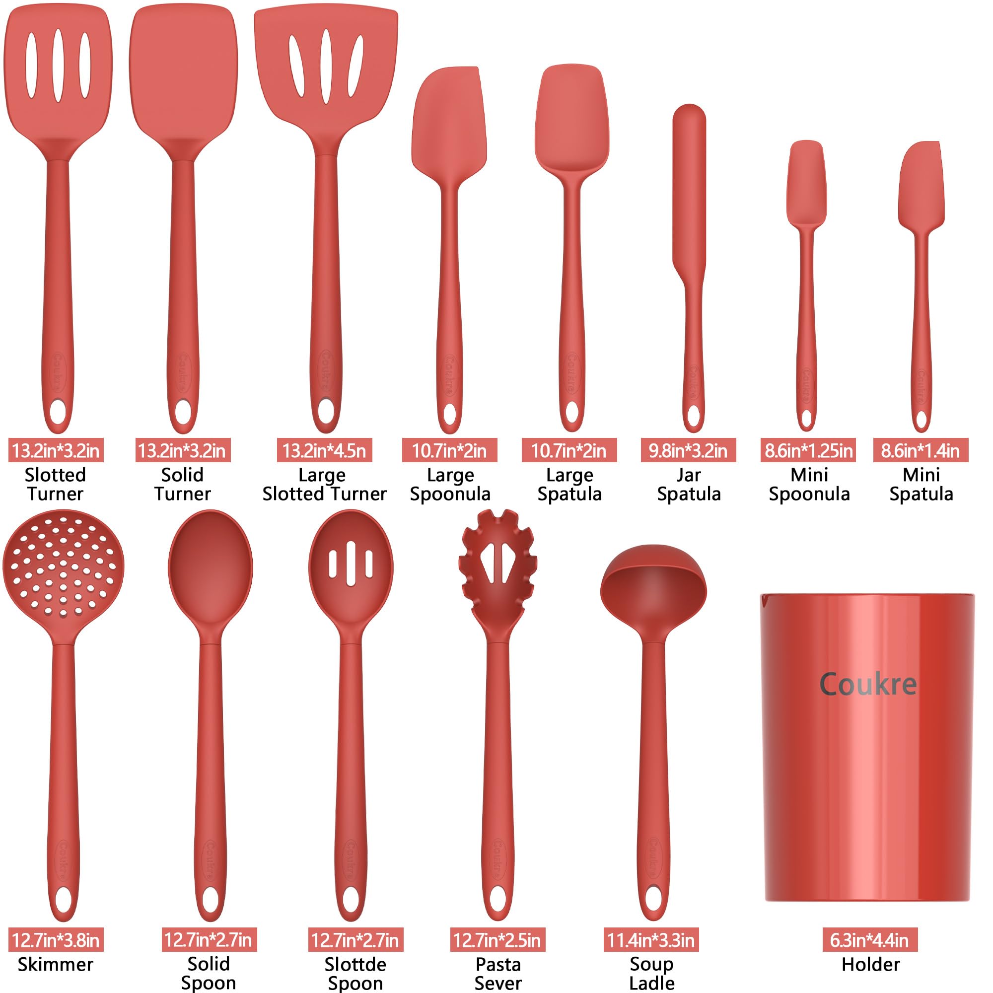Coukre Silicone Kitchen Cooking Utensils Set, Heat Resistant, 14-Piece