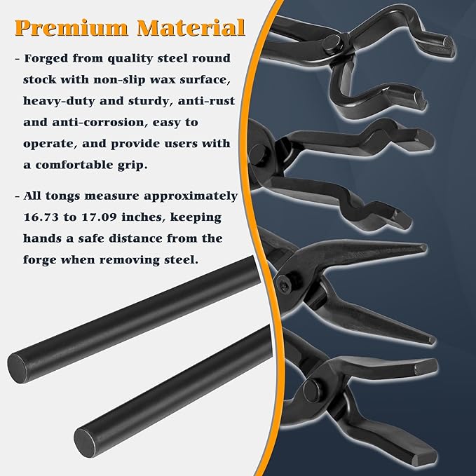V-SEK Blacksmith Tong - 3/8" 1/2" 5/8" V-Bit, 1/4 Flat Jaw, Pick Up, Scroll
