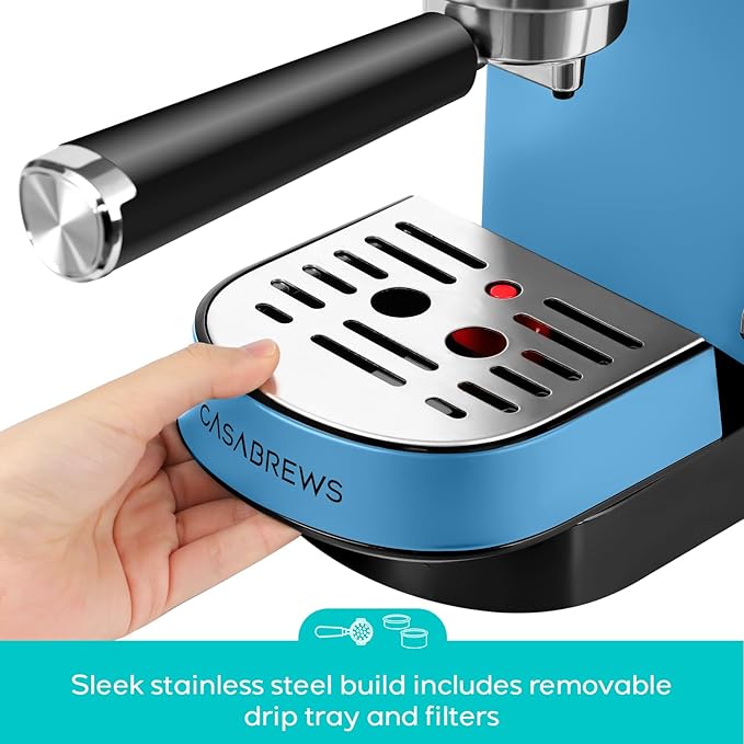 CASABREWS Espresso Machine 20 Bar, Stainless Steel Espresso Maker with Milk Frother Steam Wand, Professional Coffee Machine with 34oz Removable Water Tank, Gift for Dad or Mom, Baby Blue, CM5418-LTB