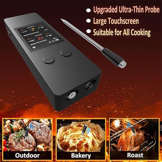 800FT Wireless Meat Thermometer Digital with 2 Upgraded Ultra-Thin Probe, Large Touchscreen, Kitchen Food Thermometer for Cooking Oven, Smoker, Rotisserie, BBQ, Christmas Gifts (White)