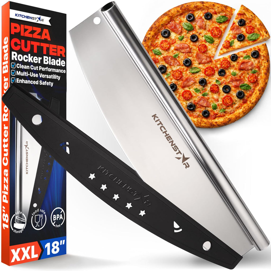 18-Inch Pizza Cutter Rocker Blade, 304 Stainless Steel Slicer Knife, Silver