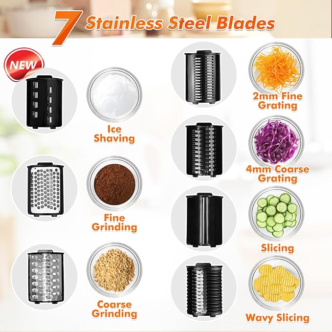 Anatole 7-In-1 Electric Cheese Grater Ice Shaver Vegetable Shredder 250W
