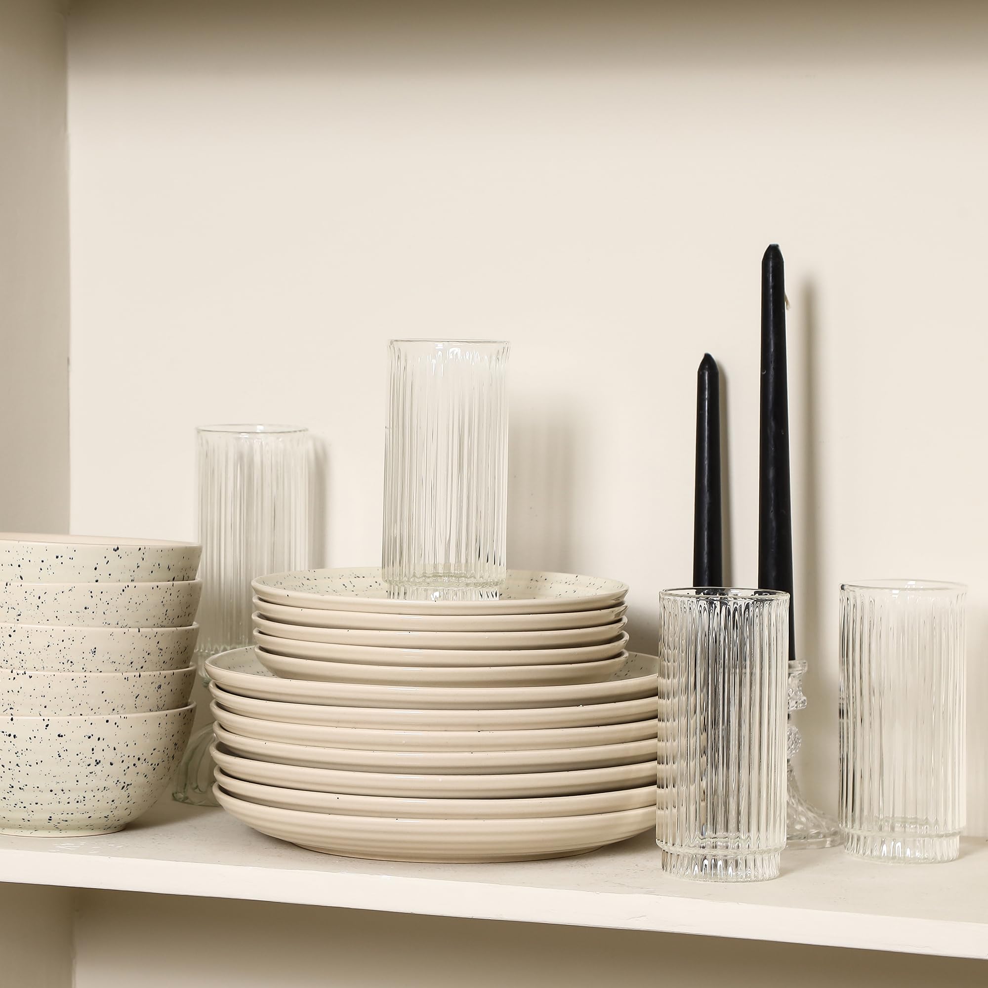Stone Lain Dua 16-Piece Dinnerware Set Stoneware, Borosilicate Glass, White